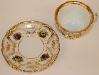 ANTIQUE OLD PARIS CUP & SAUCER W/GRAPES & SCALLOPED FEET 2