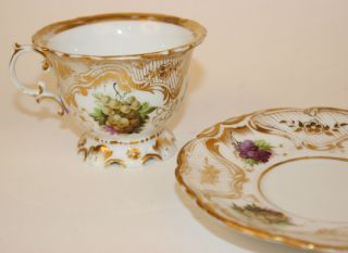 ANTIQUE OLD PARIS CUP & SAUCER W/GRAPES & SCALLOPED FEET 3