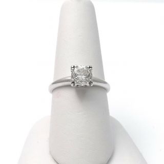 Art Deco 14k White Gold.  80ctw Old Mine Cut Diamond Square Head Engagement Ring
