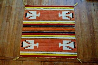Antique Navajo Rug Thunderbird Saddle Blanket Native American Indian Weaving 11