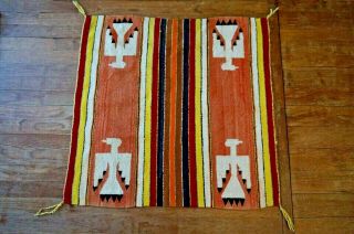 Antique Navajo Rug Thunderbird Saddle Blanket Native American Indian Weaving 12