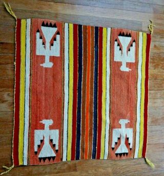 Antique Navajo Rug Thunderbird Saddle Blanket Native American Indian Weaving 2