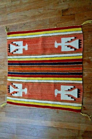 Antique Navajo Rug Thunderbird Saddle Blanket Native American Indian Weaving 5
