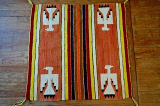 Antique Navajo Rug Thunderbird Saddle Blanket Native American Indian Weaving 8