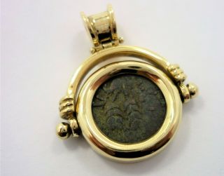 14kt Pendant With Ancient Holy Land Coin From Judaea Herodian Kings.