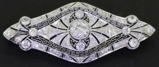 Antique Art Deco Platinum Elegant 3.  63ct Diamond Filigree Brooch W/ 1.  65ct Ctr.