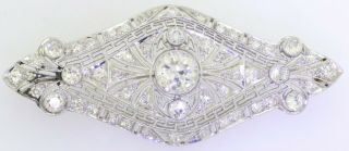 Antique Art Deco Platinum elegant 3.  63CT diamond filigree brooch w/ 1.  65CT ctr. 2