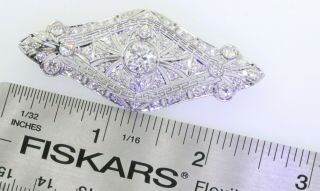 Antique Art Deco Platinum elegant 3.  63CT diamond filigree brooch w/ 1.  65CT ctr. 3