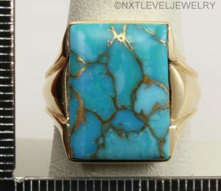 UNIQUE Antique 1920 ' s Art Deco Mosaic Turquoise 10k Solid Yellow Gold Men ' s Ring 12