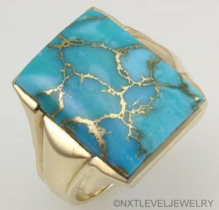 UNIQUE Antique 1920 ' s Art Deco Mosaic Turquoise 10k Solid Yellow Gold Men ' s Ring 9