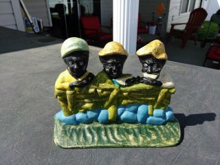 Cast Iron Hubley Doorstop 3 Negro Boys Eating Watermelon Blk Americana 8 " X 6 "