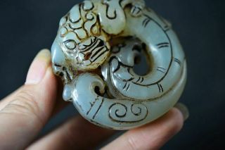 Exquisite Chinese Old Jade Carved Dragon/phoenix Lucky Pendant J8