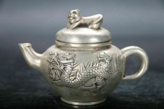 Chinese Old Tibetan Silver Copper Qianlong Hand - Carved Frog Lotus Leaf Tea Pot