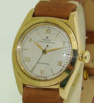 VINTAGE ROLEX 14K YELLOW GOLD OYSTER PERPETUAL BUBBLEBACK WATCH 3131 C.  1946 2