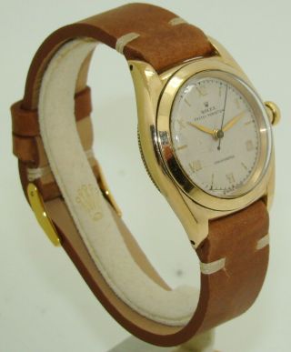 VINTAGE ROLEX 14K YELLOW GOLD OYSTER PERPETUAL BUBBLEBACK WATCH 3131 C.  1946 5