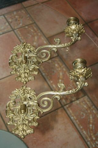 Antique Victorian Piano Wall Mounted Cast Brass Candlesticks Quality