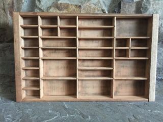 Vintage Printer Drawer Shadow Box Wooden 16 1/2 " X 10 1/4 " With 30 Compartments