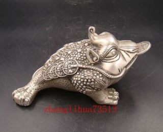 Collectible Handmade Carving Statue Copper Silver Toad Coin Deco Art