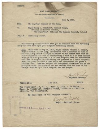 U.  S.  War Dept Adjutant General Signature Letter To Maj Gilchrist Medical Corps
