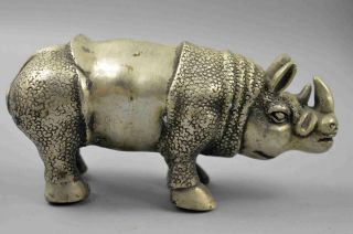 Tibet Collectable Old Miao Silver Carve Mighty Rhinoceros Exorcism Royal Statue