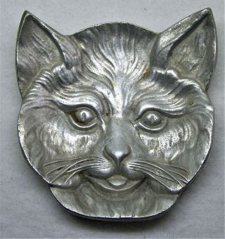 Figural Vintage Antique Victorian Metal Cat Face Pin Tray Spoon Rest Wall Art