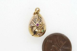 Antique Russian 14k Gold Diamond Ruby & Garnet Butterfly Easter Egg Charm C1900