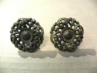 (2) Antique Solid Brass Drawer Pulls / Knobs - With Screws