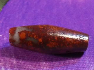 ANCIENT INDUS RED BANDED JASPER BEAD 14.  3 BY 5.  3 MM GORGEOUS BEAD HOLE 2