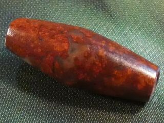 ANCIENT INDUS RED BANDED JASPER BEAD 14.  3 BY 5.  3 MM GORGEOUS BEAD HOLE 6