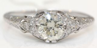 Antique Platinum Solitaire Ring With 0.  75 Ctw Diamonds X40