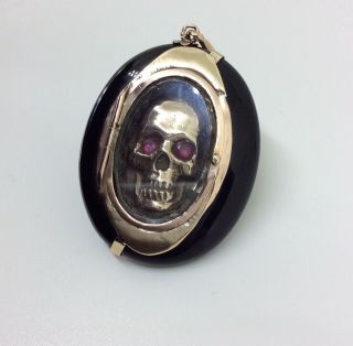 Antique Memento Mori 9ct Gold,  Ruby,  Pearl,  Whitby Jet Mourning Locket Pendent