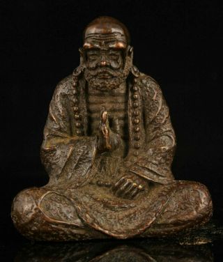 Chinese Old Hand - Carved Retro Pure Red Copper Bodhidharma Statue Desktop Ornamen