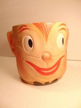Vintage Unsigned Pottery Crock Jar Shaped As Face / Head