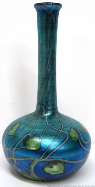 Louis Comfort Tiffany Antique Favrile Iridescent Aurene Peacock Vase 4680 3