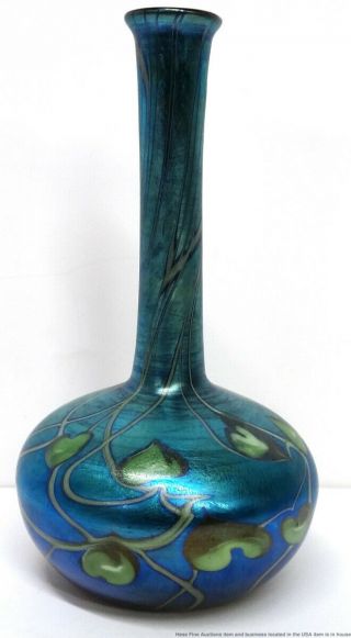 Louis Comfort Tiffany Antique Favrile Iridescent Aurene Peacock Vase 4680 4