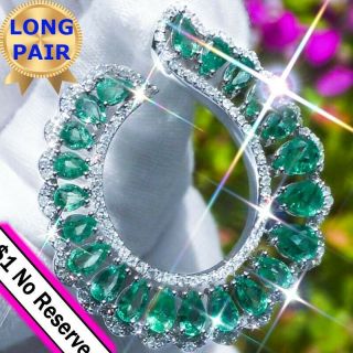 14k Gold 14.  23ct Natural Colombian Emerald Diamond Hoop Earrings Massive Long |↩