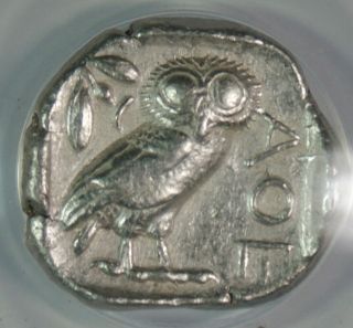 Ancient Attica Athens 454 - 404 BC Athena Owl Tetradrachm Silver Coin ANACS EF40 2