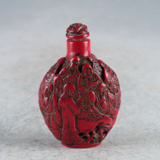 Chinese Exquisite Red Coral Hand Carved Buddha Snuff Bottle Z534