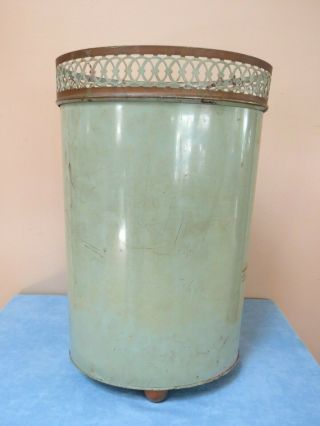 Vintage Tin Tole Painted Waste Backet trash Can 2