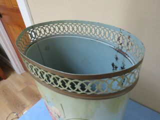 Vintage Tin Tole Painted Waste Backet trash Can 3
