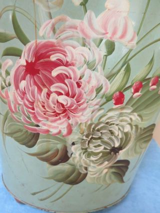 Vintage Tin Tole Painted Waste Backet trash Can 6