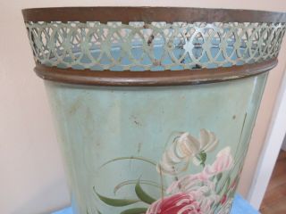 Vintage Tin Tole Painted Waste Backet trash Can 7