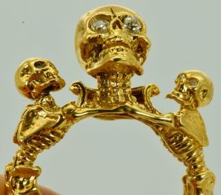 Antique Victorian 18k Gold&diamonds Memento Mori Skull&skeletons Mens Ring.  21g