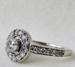 VINTAGE 1.  17 CT.  BRILLIANT CUT DIAMOND with HALO 14K WHITE GOLD ENGAGEMENT RING 2