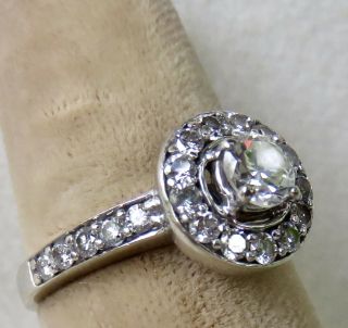 VINTAGE 1.  17 CT.  BRILLIANT CUT DIAMOND with HALO 14K WHITE GOLD ENGAGEMENT RING 5