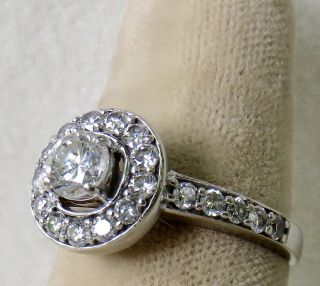 VINTAGE 1.  17 CT.  BRILLIANT CUT DIAMOND with HALO 14K WHITE GOLD ENGAGEMENT RING 6