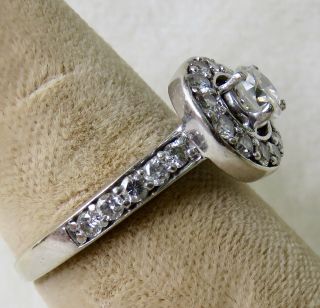 VINTAGE 1.  17 CT.  BRILLIANT CUT DIAMOND with HALO 14K WHITE GOLD ENGAGEMENT RING 7