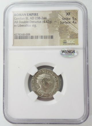Gordian Iii Ad 238 - 244 Roman Empire Double Denarius Ancient Coin Ngc Xf Wings R2