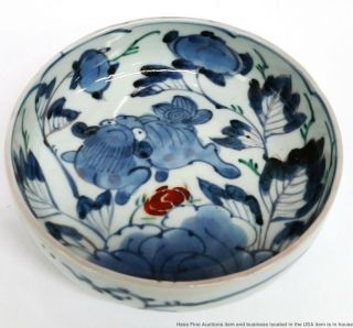 Antique Chinese Qing Japanese Meiji Imari Foo Dog Blue White Porcelain Bowl