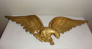 Vintage Large Metal Flying Eagle Wall Plaque Decor Gold Color L@@k